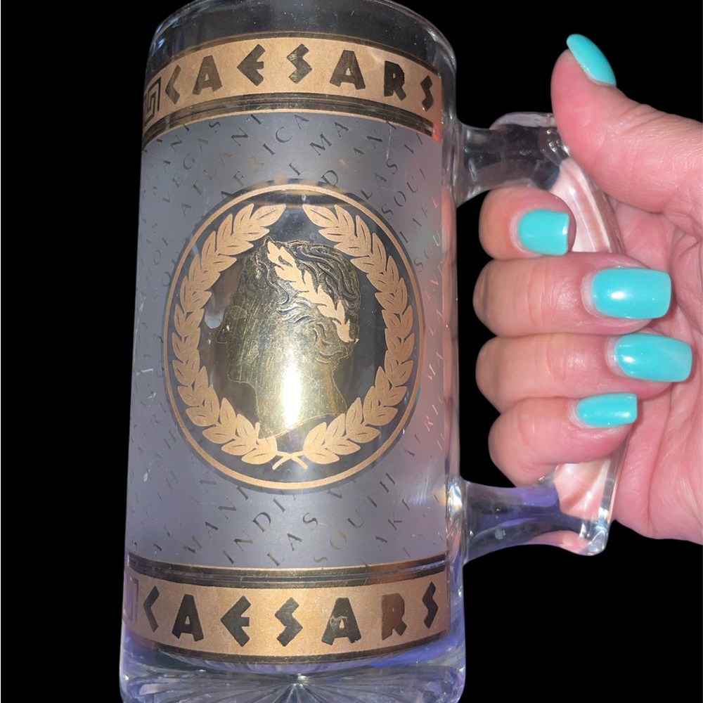 Vintage Caesars Palace Hotel and Casino Gold And Clear Frosted Heavy Mug, EUC